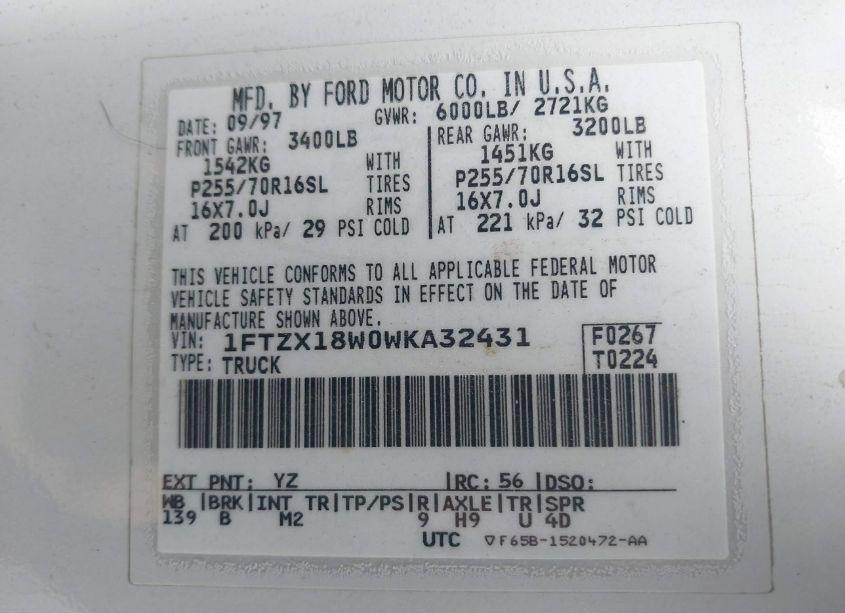 Photo 9 of 1998 Ford F-150 LARIAT/STANDARD/XL/XLT (VIN 1FTZX18W0WKA32431)