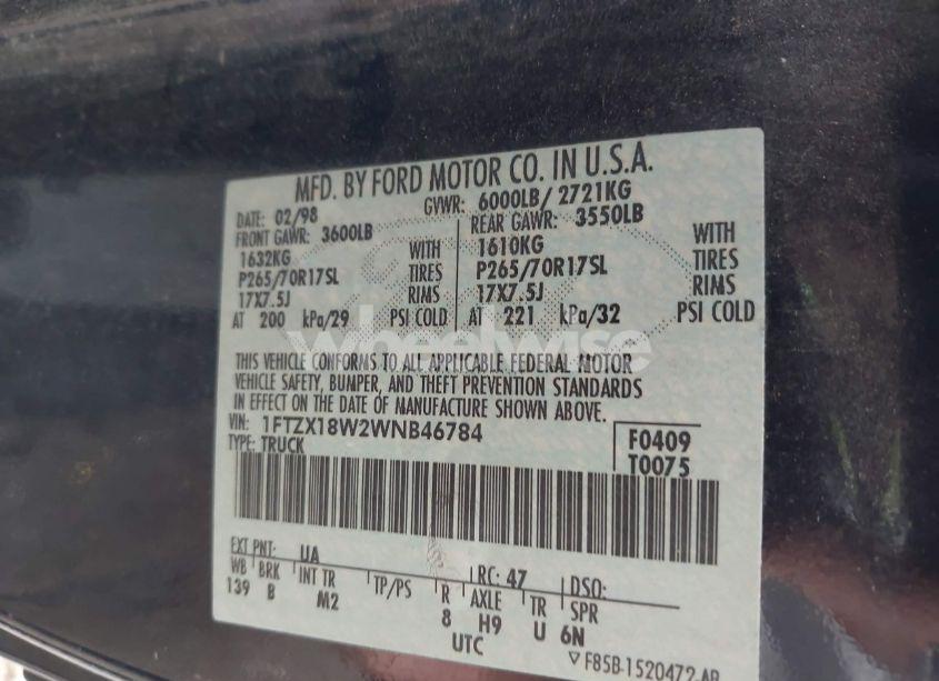 Photo 9 of 1998 Ford F-150 LARIAT/STANDARD/XL/XLT (VIN 1FTZX18W2WNB46784)