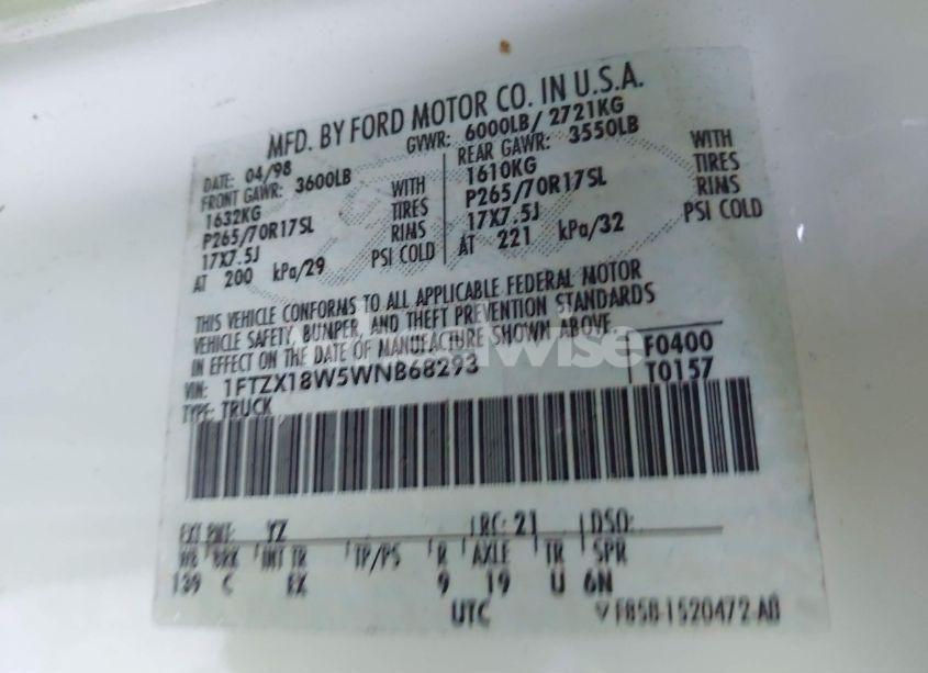 Photo 9 of 1998 Ford F-150 LARIAT/STANDARD/XL/XLT (VIN 1FTZX18W5WNB68293)