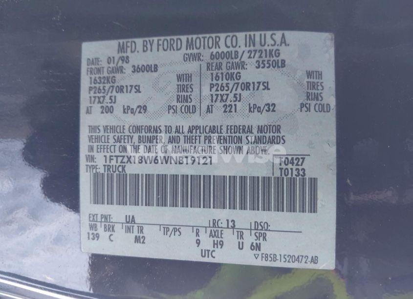 Photo 9 of 1998 Ford F-150 LARIAT/STANDARD/XL/XLT (VIN 1FTZX18W6WNB19121)