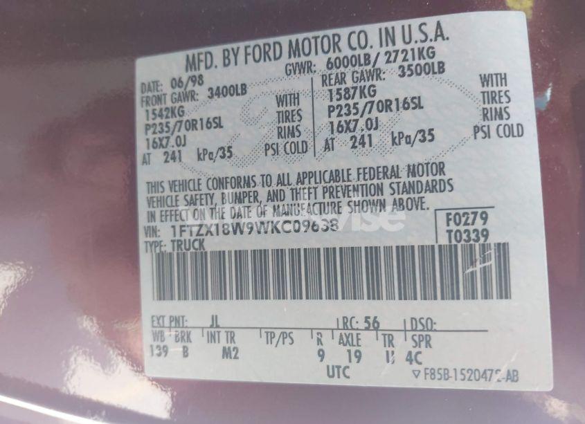 Photo 9 of 1998 Ford F-150 LARIAT/STANDARD/XL/XLT (VIN 1FTZX18W9WKC09638)