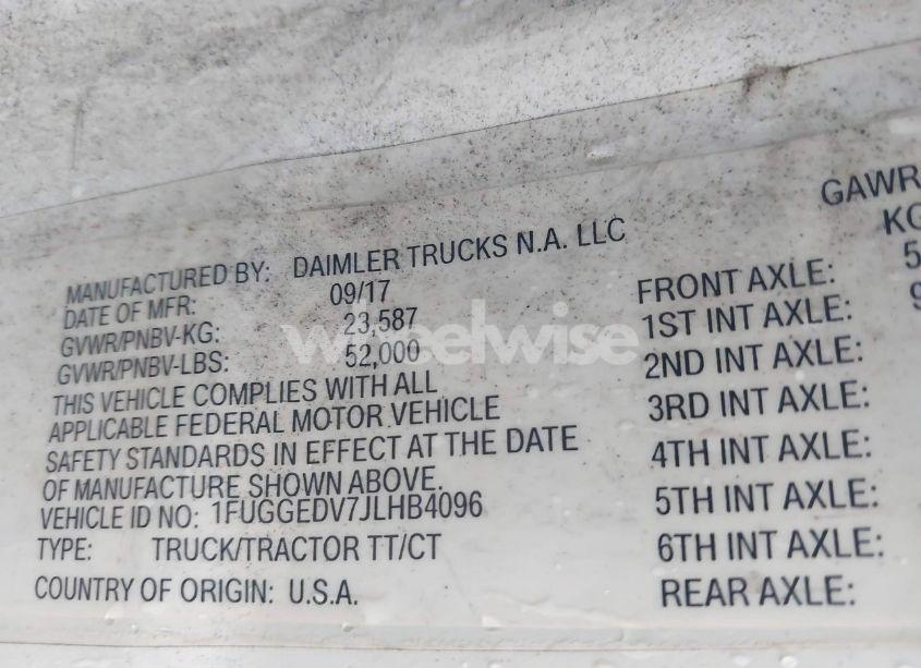 Photo 8 of 2018 Freightliner Cascadia 125 (VIN 1FUGGEDV7JLHB4096)