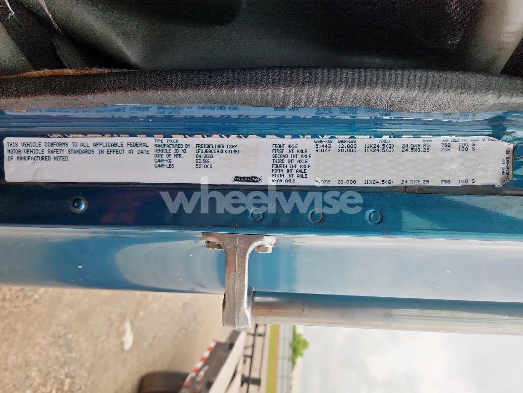 Photo 9 of 2001 FREIGHTLINER CST120 SEMI TRUCK (VIN 1FUJBBCG31LH08855)