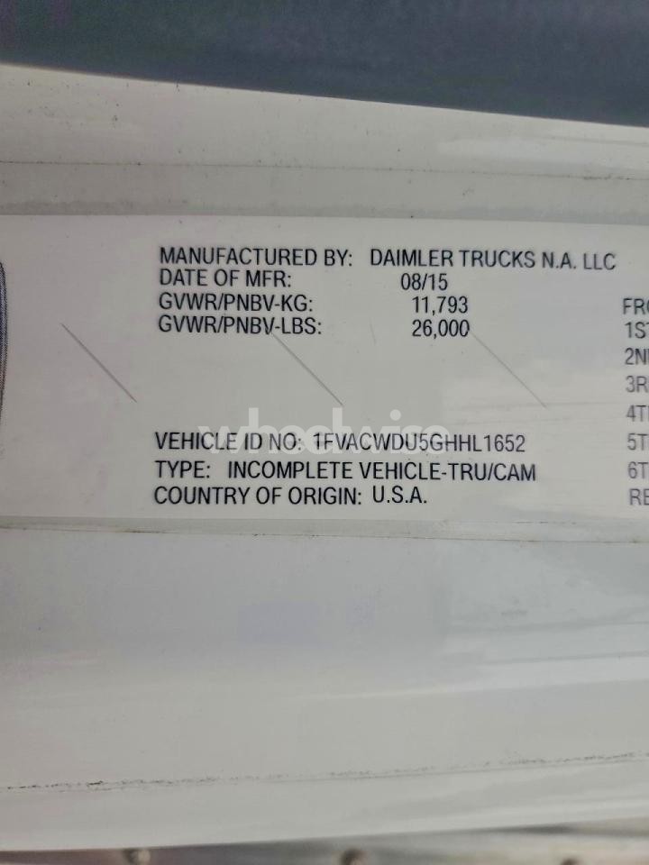 Photo 12 of 2016 FREIGHTLINER BUISNESS CLASS M2 BOX TRUCK (VIN 1FVACWDU5GHHL1652)