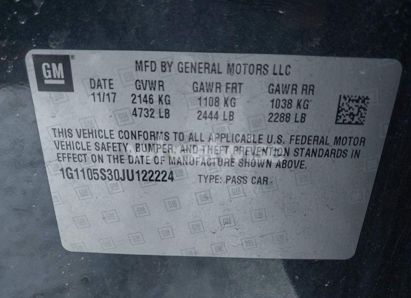 Photo 9 of 2018 Chevrolet Impala 1LT (VIN 1G1105S30JU122224)