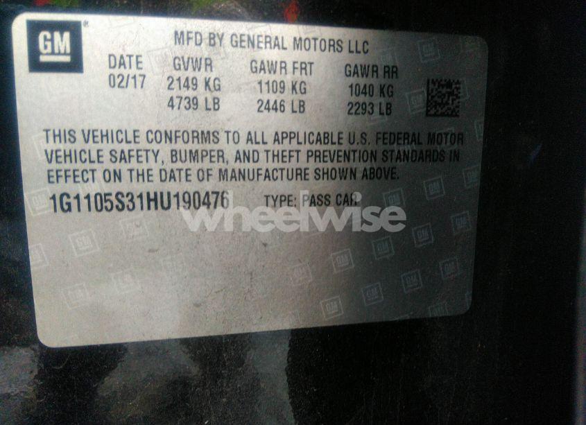 Photo 9 of 2017 Chevrolet Impala 1LT (VIN 1G1105S31HU190476)