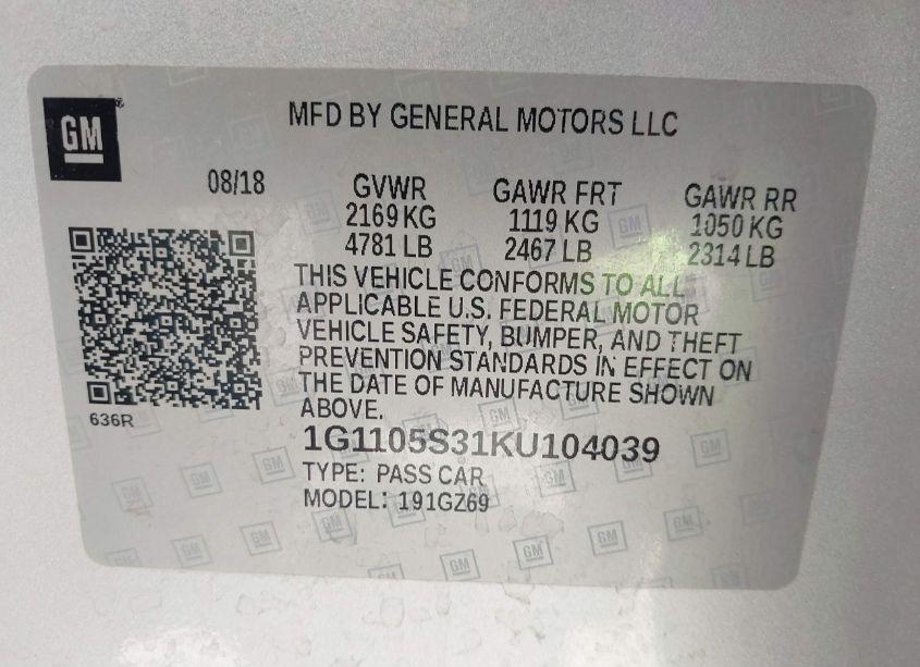 Photo 9 of 2019 Chevrolet Impala PREMIER (VIN 1G1105S31KU104039)