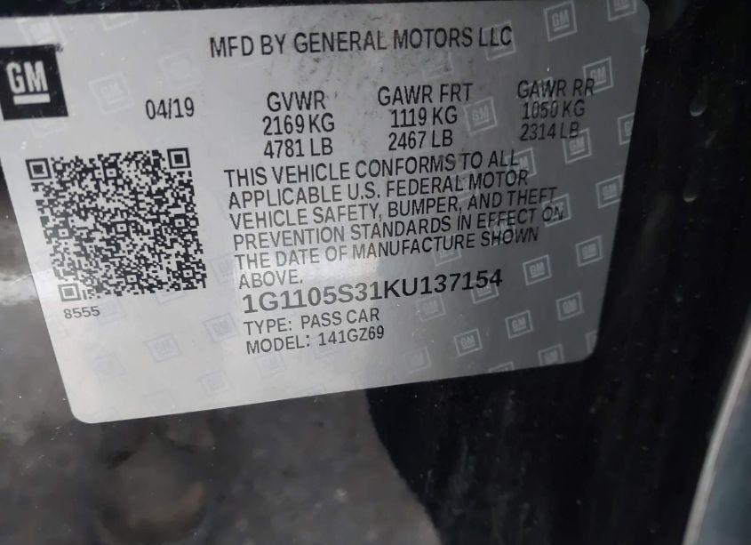 Photo 9 of 2019 Chevrolet Impala PREMIER (VIN 1G1105S31KU137154)