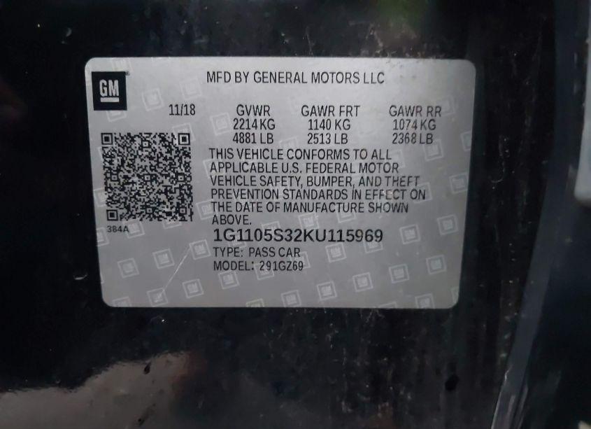 Photo 9 of 2019 Chevrolet Impala PREMIER (VIN 1G1105S32KU115969)