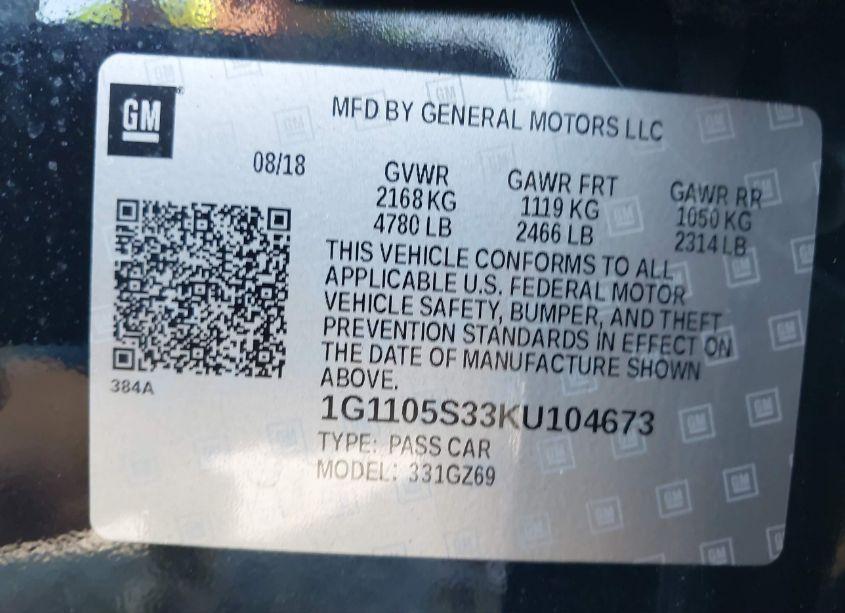 Photo 9 of 2019 Chevrolet Impala PREMIER (VIN 1G1105S33KU104673)