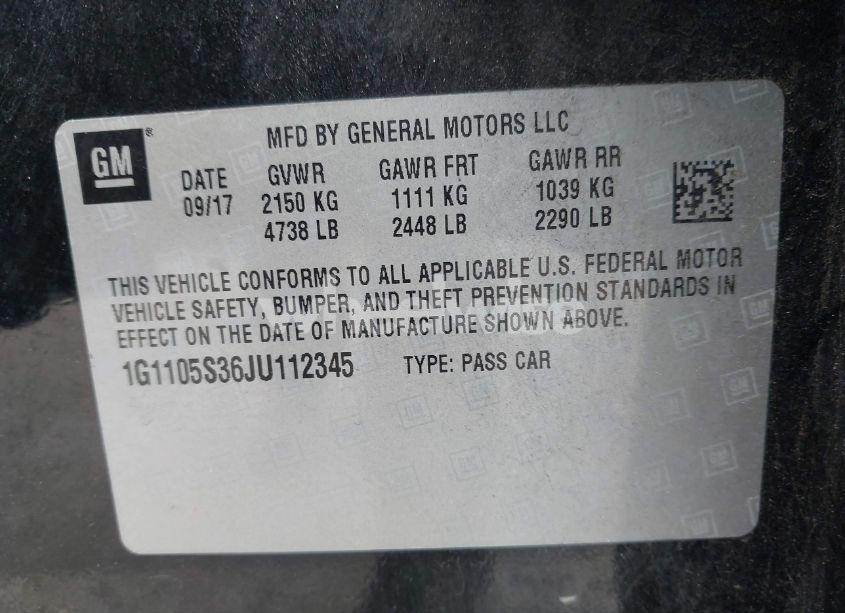 Photo 9 of 2018 Chevrolet Impala 1LT (VIN 1G1105S36JU112345)