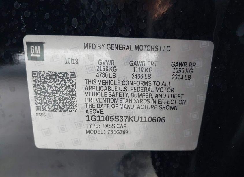 Photo 9 of 2019 Chevrolet Impala PREMIER (VIN 1G1105S37KU110606)