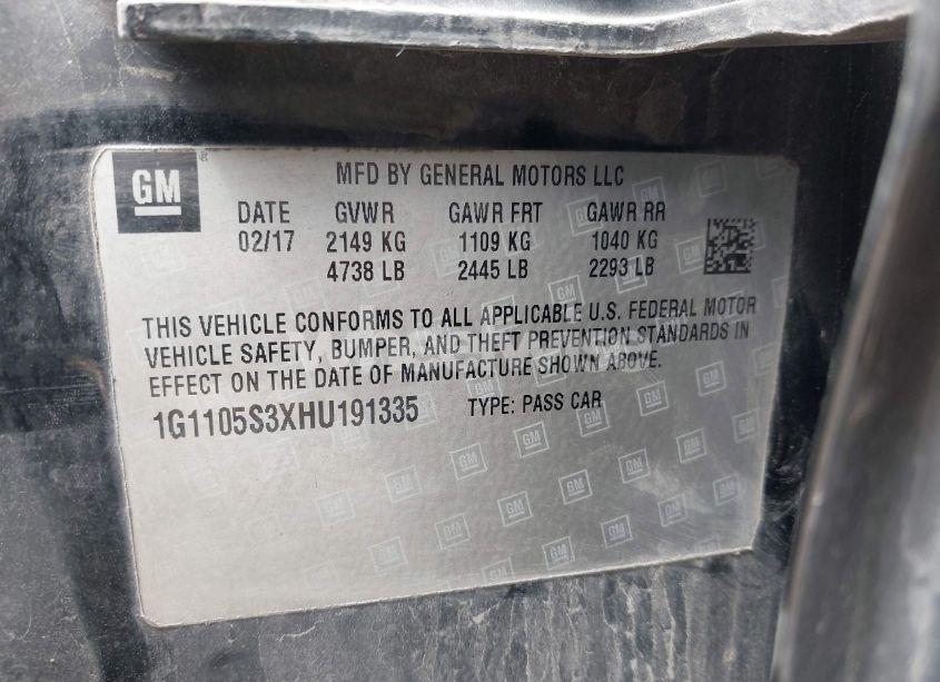 Photo 9 of 2017 Chevrolet Impala 1LT (VIN 1G1105S3XHU191335)