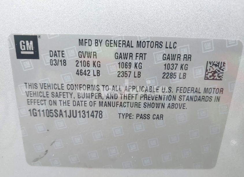 Photo 9 of 2018 Chevrolet Impala 1LT (VIN 1G1105SA1JU131478)