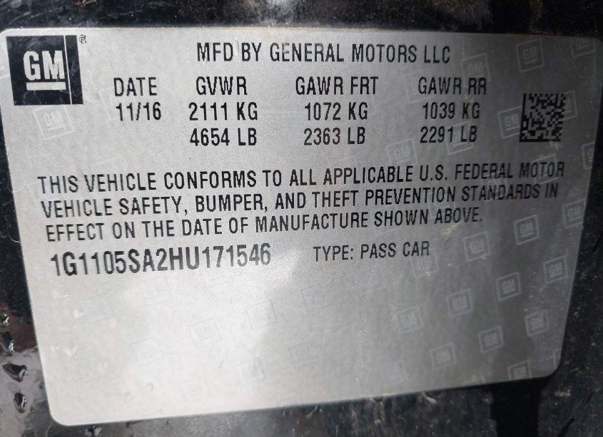 Photo 9 of 2017 Chevrolet Impala 1LT (VIN 1G1105SA2HU171546)