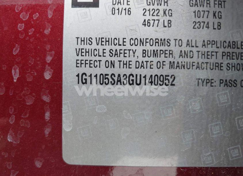 Photo 9 of 2016 Chevrolet Impala 1LT (VIN 1G1105SA3GU140952)