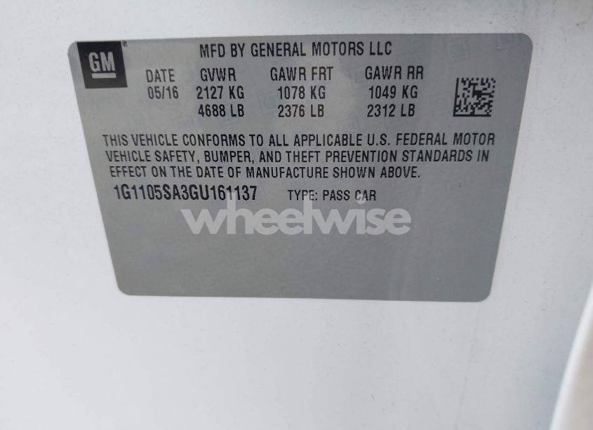 Photo 9 of 2016 Chevrolet Impala 1LT (VIN 1G1105SA3GU161137)