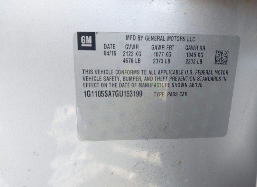 Photo 9 of 2016 Chevrolet Impala 1LT (VIN 1G1105SA7GU153199)