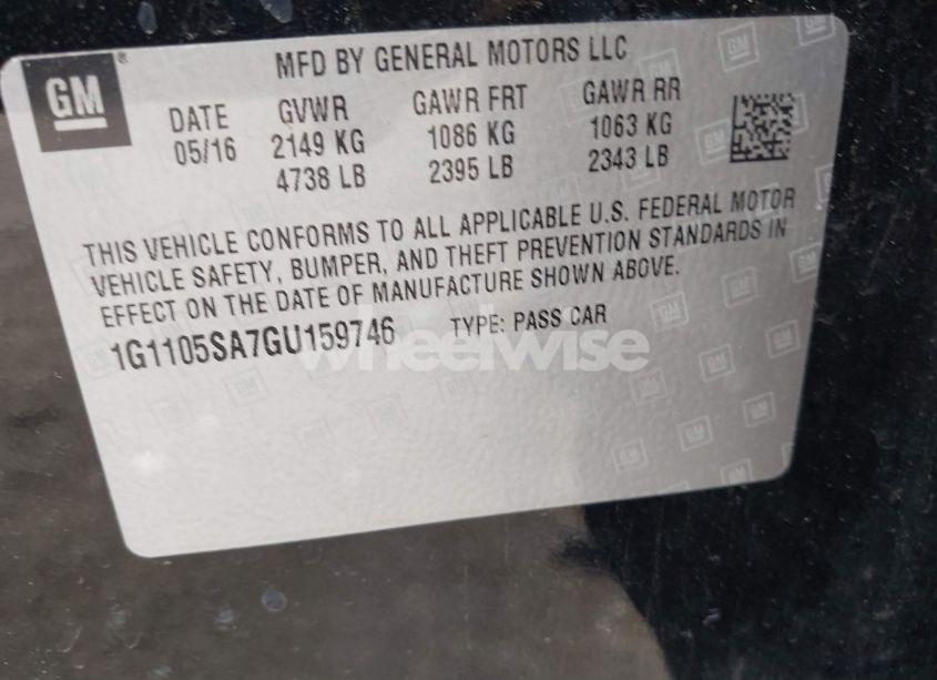 Photo 9 of 2016 Chevrolet Impala 1LT (VIN 1G1105SA7GU159746)