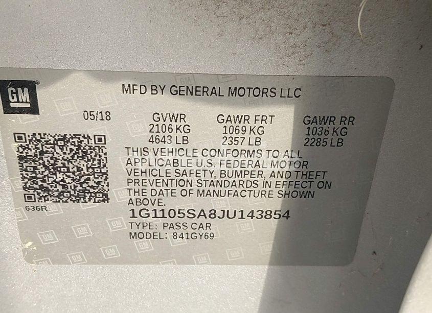 Photo 9 of 2018 Chevrolet Impala 1LT (VIN 1G1105SA8JU143854)