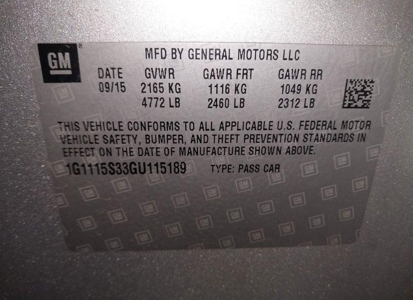 Photo 9 of 2016 Chevrolet Impala 2LT (VIN 1G1115S33GU115189)