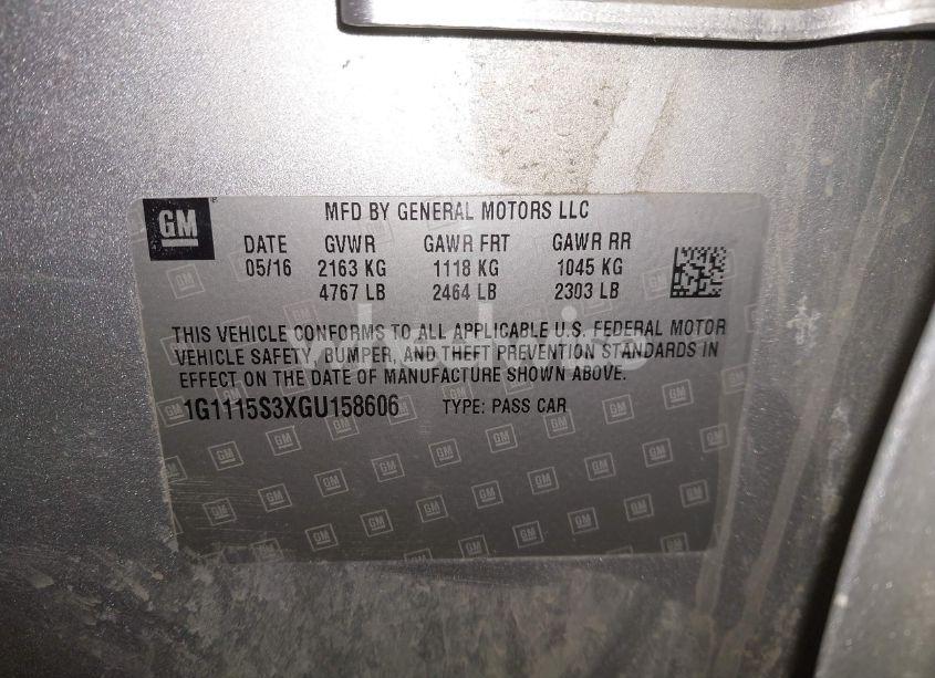 Photo 9 of 2016 Chevrolet Impala 2LT (VIN 1G1115S3XGU158606)