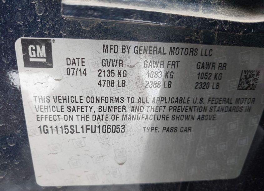 Photo 9 of 2015 Chevrolet Impala 1LT (VIN 1G1115SL1FU106053)