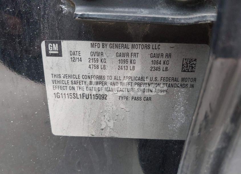 Photo 9 of 2015 Chevrolet Impala 1LT (VIN 1G1115SL1FU115092)
