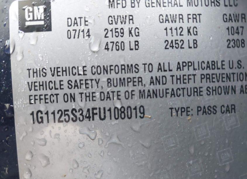 Photo 9 of 2015 Chevrolet Impala 2LT (VIN 1G1125S34FU108019)