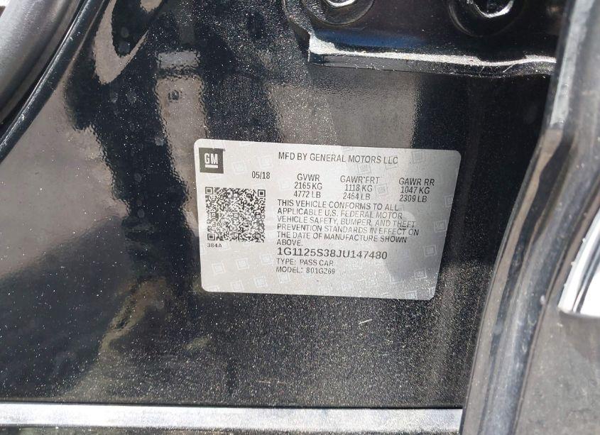 Photo 9 of 2018 Chevrolet Impala 2LZ (VIN 1G1125S38JU147480)