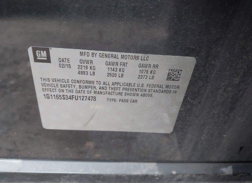 Photo 9 of 2015 Chevrolet Impala 2LZ (VIN 1G1165S34FU127478)