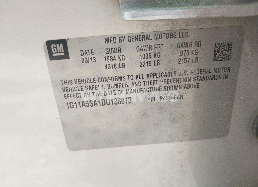 Photo 9 of 2013 Chevrolet Malibu 1FL (VIN 1G11A5SA1DU138013)