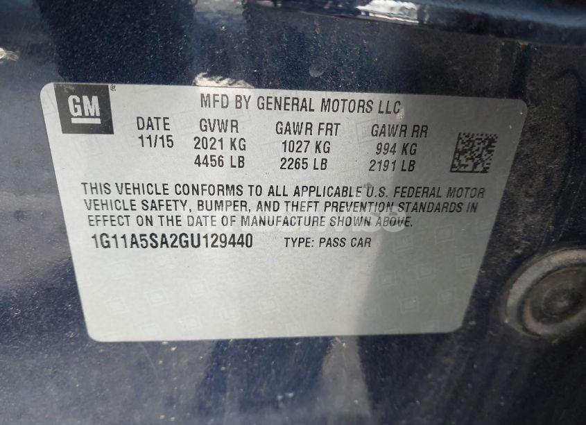 Photo 9 of 2016 Chevrolet Malibu LIMITED 1FL (VIN 1G11A5SA2GU129440)