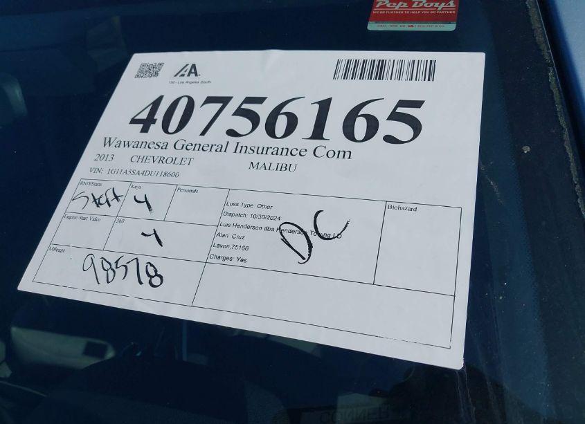 Photo 12 of 2013 Chevrolet Malibu 1FL (VIN 1G11A5SA4DU118600)