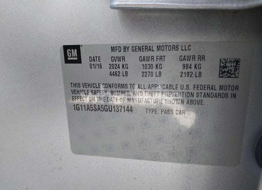 Photo 9 of 2016 Chevrolet Malibu LIMITED 1FL (VIN 1G11A5SA5GU137144)