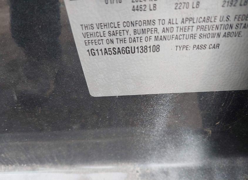 Photo 9 of 2016 Chevrolet Malibu LIMITED 1FL (VIN 1G11A5SA6GU138108)