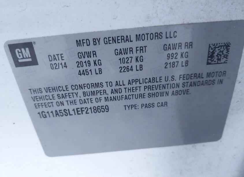 Photo 9 of 2014 Chevrolet Malibu 1FL (VIN 1G11A5SL1EF218659)