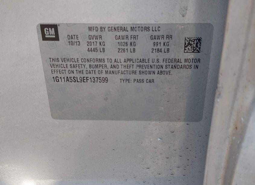 Photo 9 of 2014 Chevrolet Malibu 1FL (VIN 1G11A5SL9EF137599)