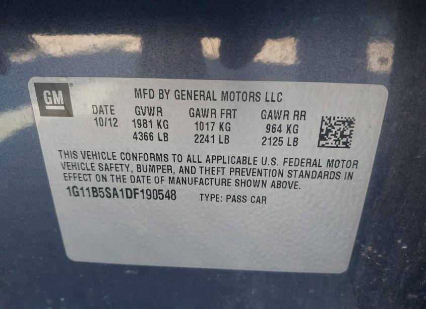 Photo 9 of 2013 Chevrolet Malibu 1LS (VIN 1G11B5SA1DF190548)