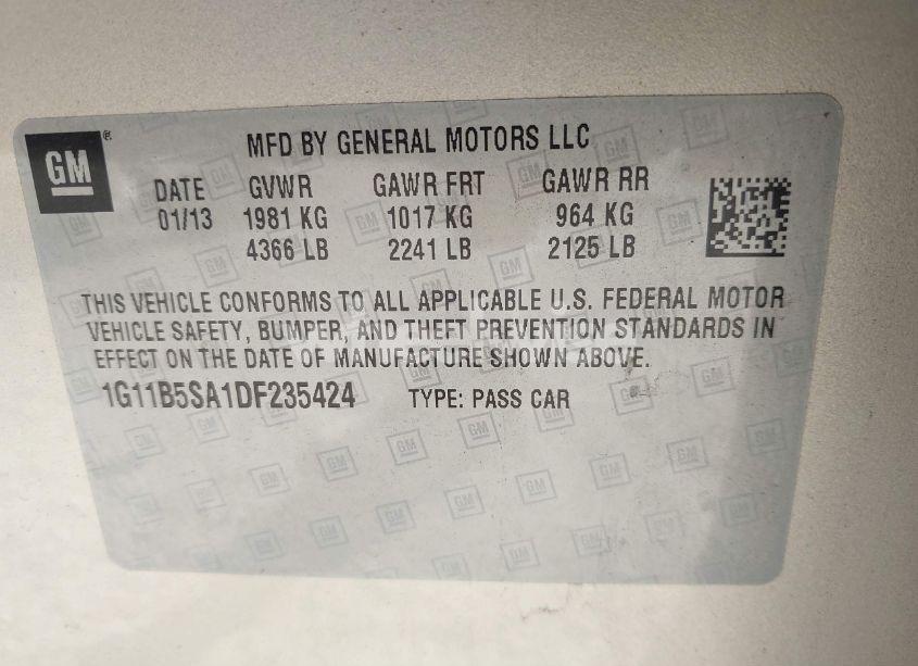 Photo 9 of 2013 Chevrolet Malibu 1LS (VIN 1G11B5SA1DF235424)