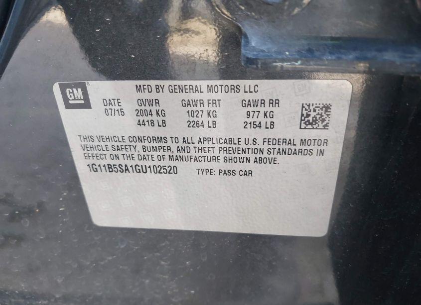 Photo 9 of 2016 Chevrolet Malibu LIMITED LS (VIN 1G11B5SA1GU102520)