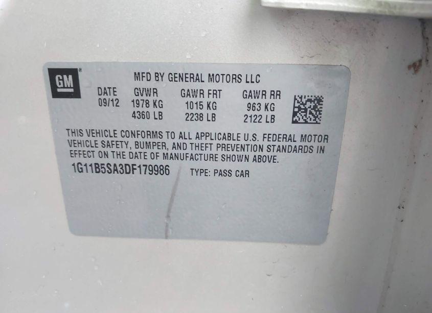 Photo 9 of 2013 Chevrolet Malibu 1LS (VIN 1G11B5SA3DF179986)