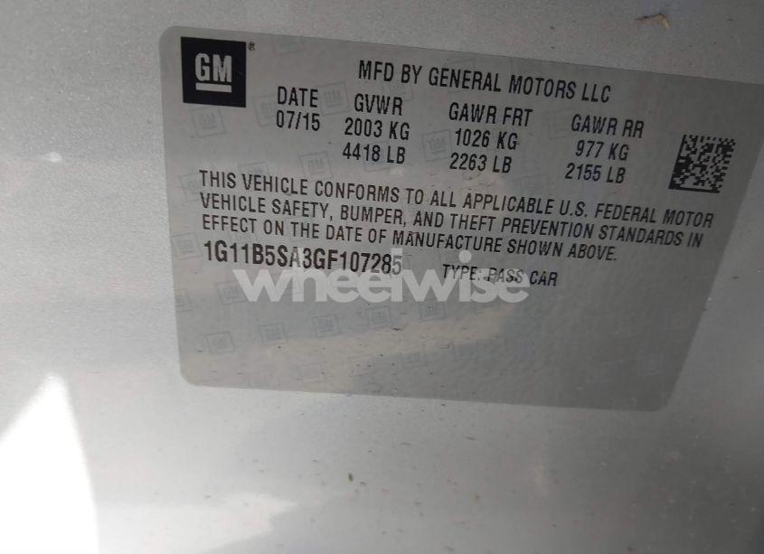 Photo 9 of 2016 Chevrolet Malibu LIMITED LS (VIN 1G11B5SA3GF107285)