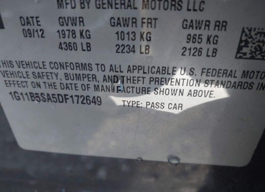 Photo 9 of 2013 Chevrolet Malibu 1LS (VIN 1G11B5SA5DF172649)