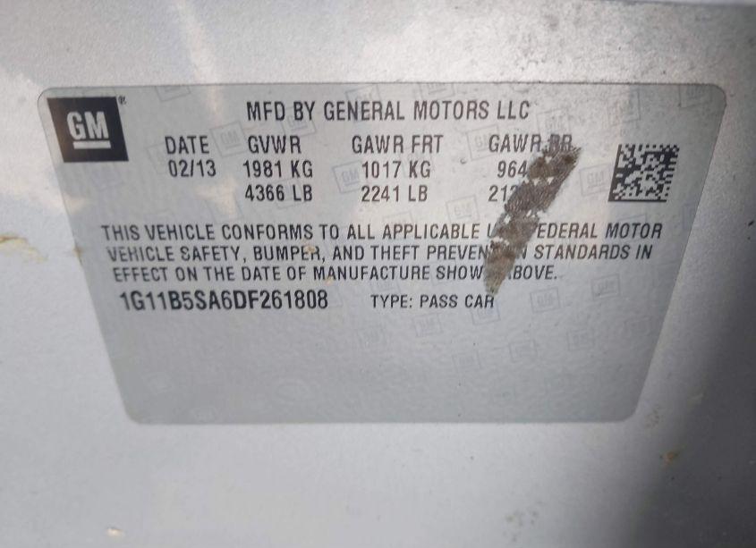 Photo 9 of 2013 Chevrolet Malibu 1LS (VIN 1G11B5SA6DF261808)