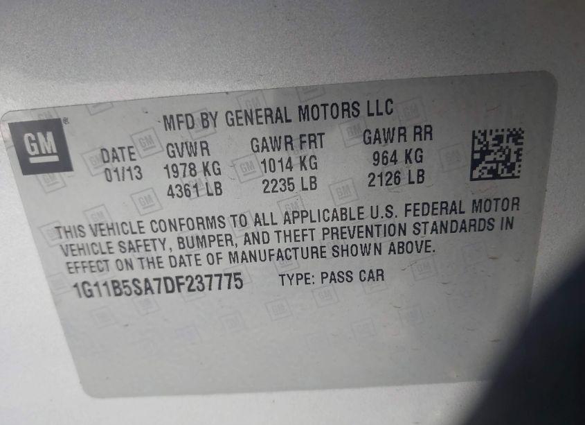 Photo 9 of 2013 Chevrolet Malibu 1LS (VIN 1G11B5SA7DF237775)