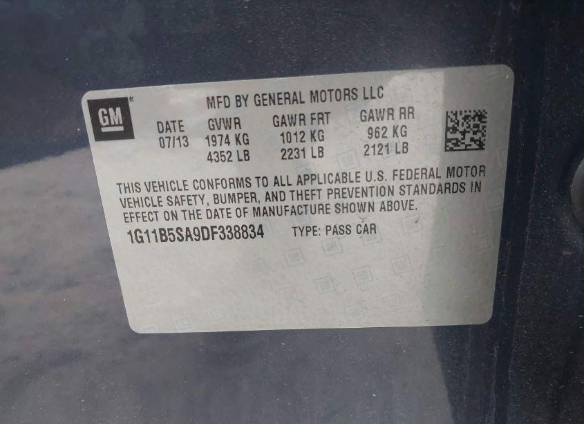 Photo 9 of 2013 Chevrolet Malibu 1LS (VIN 1G11B5SA9DF338834)