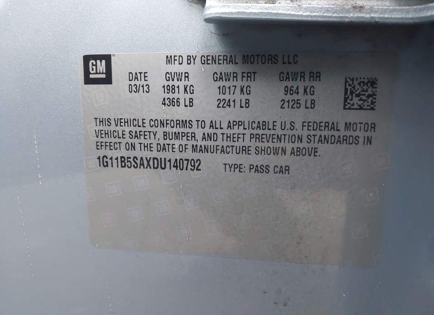 Photo 9 of 2013 Chevrolet Malibu 1LS (VIN 1G11B5SAXDU140792)