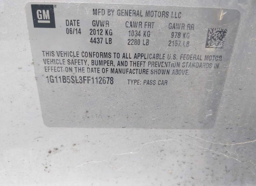 Photo 9 of 2015 Chevrolet Malibu (VIN 1G11B5SL3FF112678)