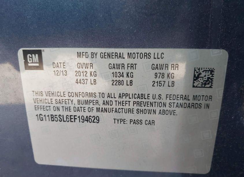 Photo 9 of 2014 Chevrolet Malibu 1LS (VIN 1G11B5SL6EF194629)